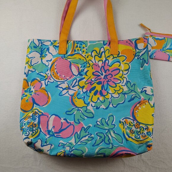 Lilly Pulitzer For Estee Lauder Tote Bag /Matching Coin Purse Floral - Picture 2 of 10